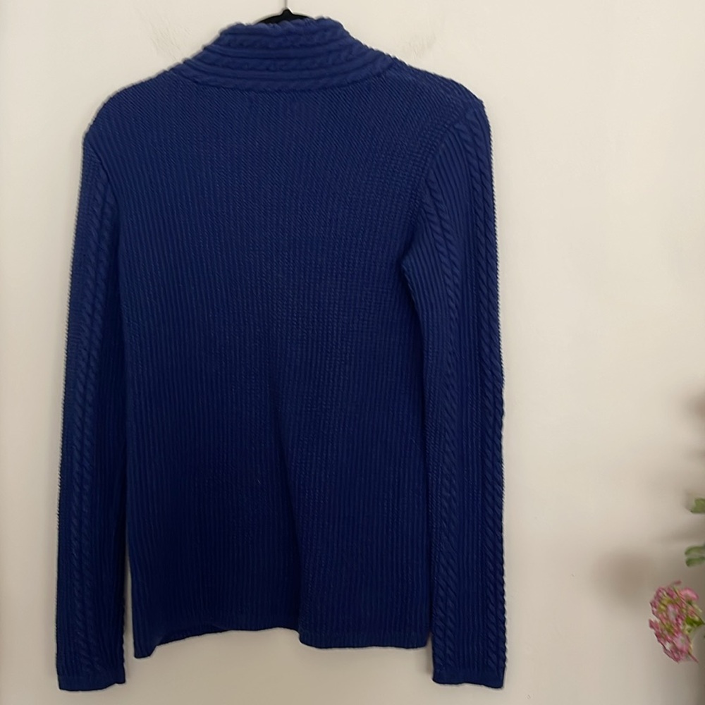 Nautica Women’s Blue V Neck Cotton Knit Cable Sweater - Picture 4 of 13